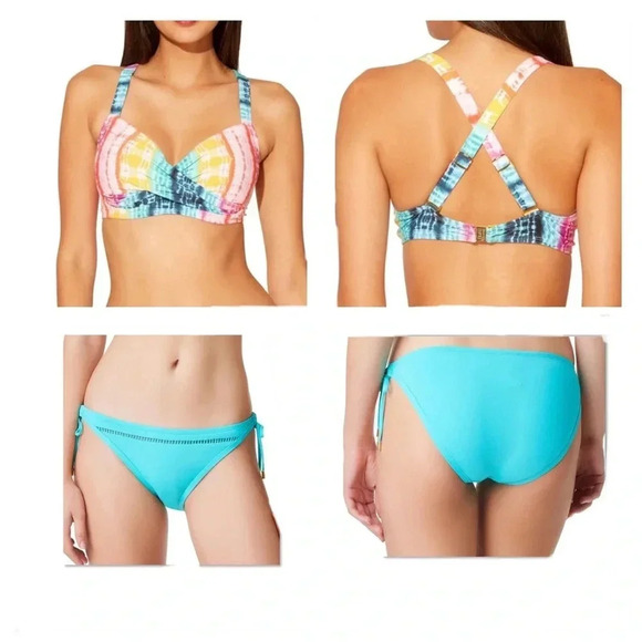 Bleu Rod Beattie Rainbow Tye Dye D-Cup Swim Top 38D and Bottom - Picture 1 of 11